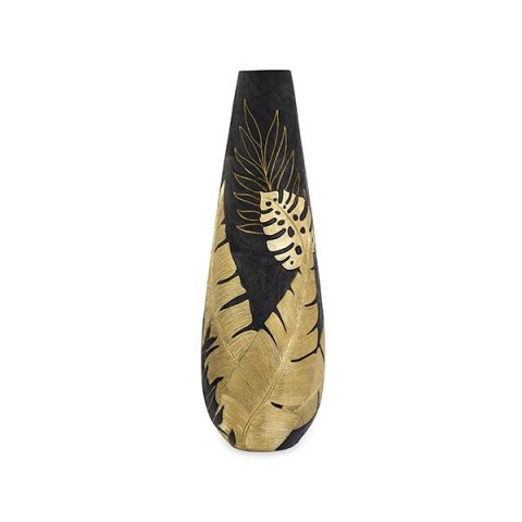 VASO NERO CON FOGLIE ORO D.315XH.955